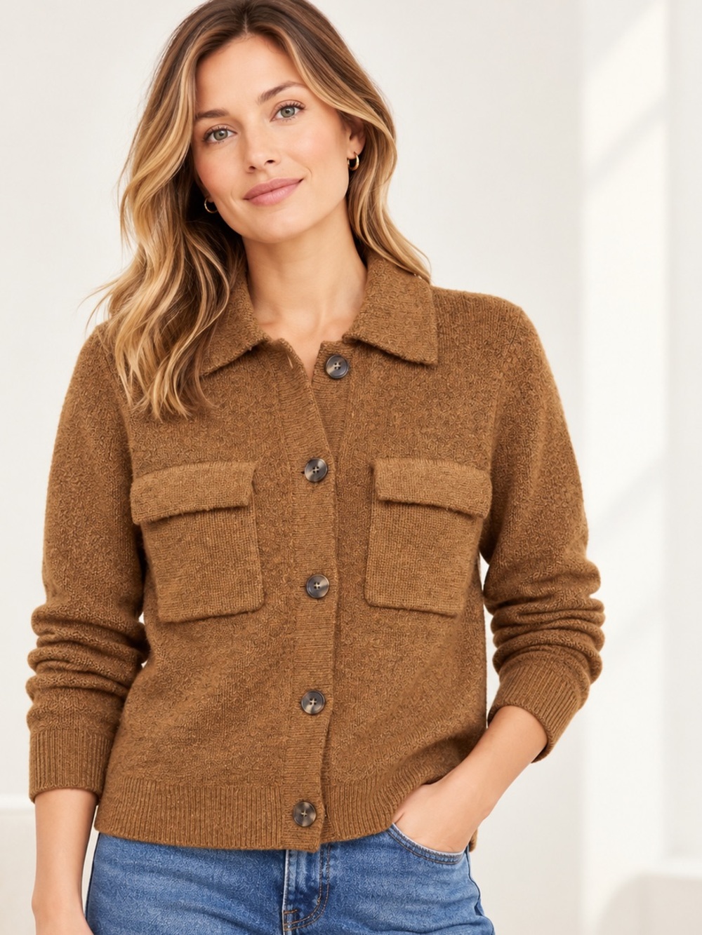 LOFT Outlet Camel Brown Button Front Sweater Jacket Cardigan NWT XS